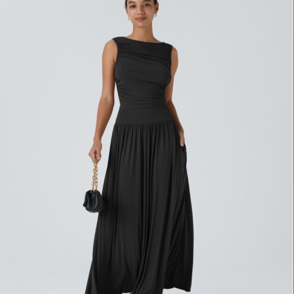 HALARA Black Sleeveless Bateau Maxi Dress